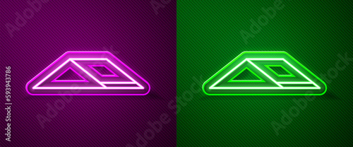 Glowing neon line Skate park icon isolated on purple and green background. Set of ramp, roller, stairs for a skatepark. Extreme sport. Vector