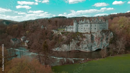 Walzin Castle (Château de Walzin), beautiful castle on a cliff in Belgium. Château de Walzin au Bord de la Lesse. photo