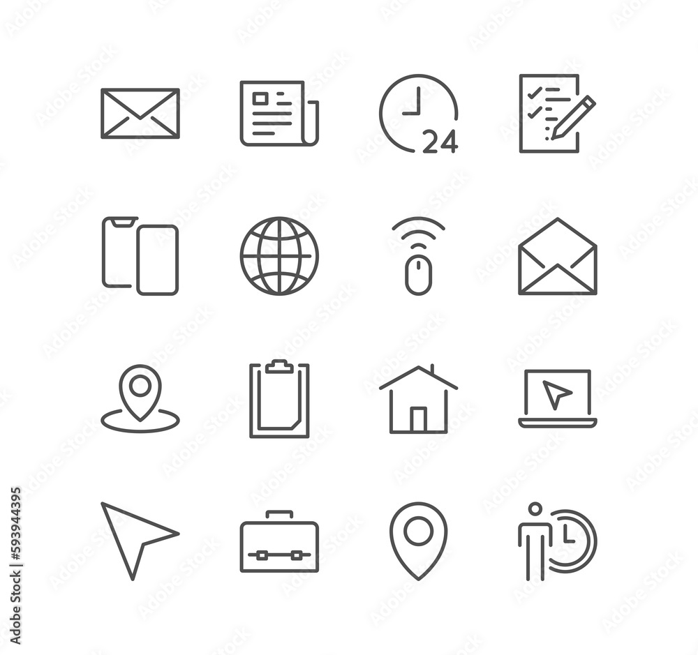 Set of contact related icons, phone, mail, location, calendar, user and linear variety symbols.
Set of contact related icons, phone, mail, location, calendar, user and linear variety symbols.