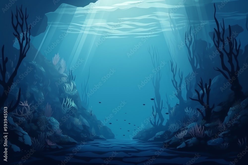 Ocean Depth Illustration, Empty Underwater Landscape. Generative AI