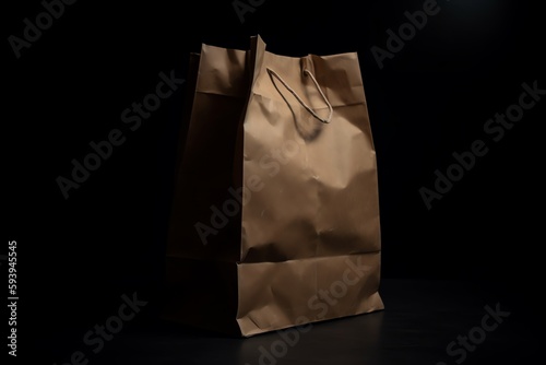 Paper bag on dark background. Generative AI