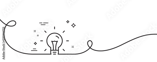 Idea line icon. Continuous one line with curl. Light bulb sign. Copywriting symbol. Idea single outline ribbon. Loop curve pattern. Vector