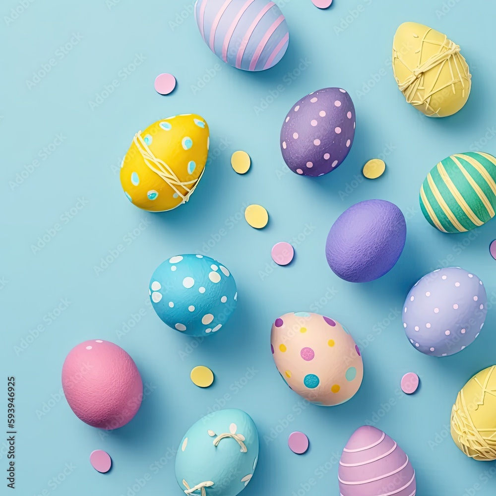 colorful eggs on blue background