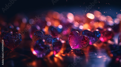 Shiny hearts bokeh light Valentines day background. Al generated