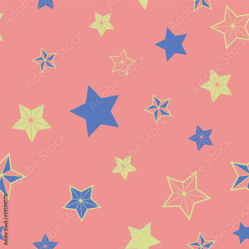 Vector abstract blue and yellow stars repeating pattern background.