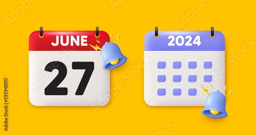Calendar date 3d icon. 27th day of the month icon. Event schedule date. Meeting appointment time. 27th day of June month. Calendar event reminder date. Vector