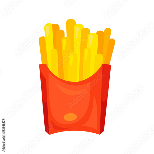 French fries illustration in color cartoon style. Editable vector graphic design.