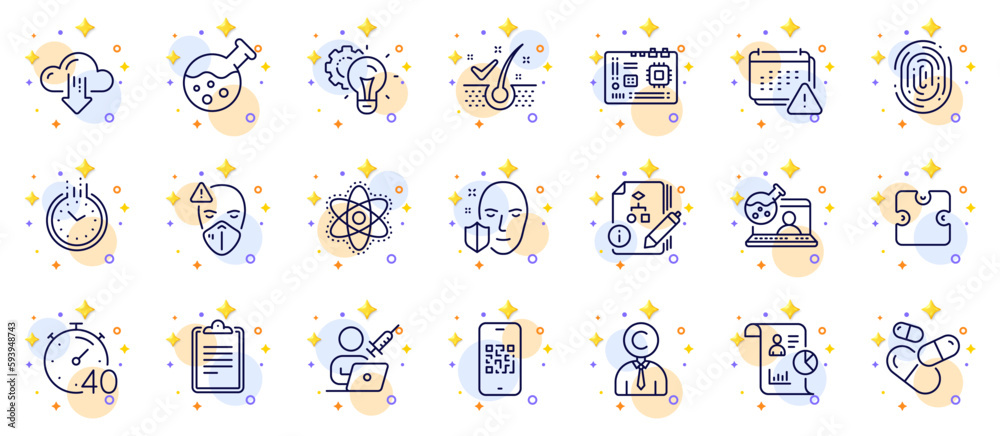 Outline set of Timer, Copyrighter and Puzzle line icons for web app. Include Medical mask, Algorithm, Motherboard pictogram icons. Vaccination appointment, Online chemistry, Clipboard signs. Vector Outline set of Timer, Copyrighter and Puzzle line icons for web app. Include Medical mask, Algorithm, Motherboard pictogram icons. Vaccination appointment, Online chemistry, Clipboard signs. Vector