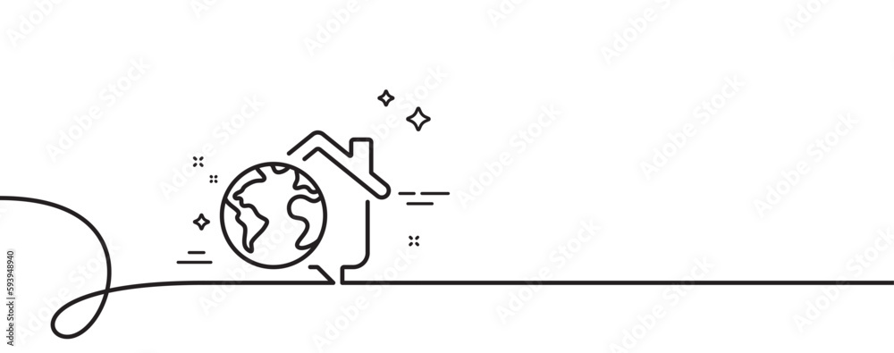 Work at home line icon. Continuous one line with curl. Outsource job sign. Remote office symbol. Work home single outline ribbon. Loop curve pattern. Vector Work at home line icon. Continuous one line with curl. Outsource job sign. Remote office symbol. Work home single outline ribbon. Loop curve pattern. Vector