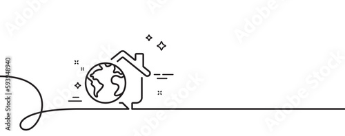 Work at home line icon. Continuous one line with curl. Outsource job sign. Remote office symbol. Work home single outline ribbon. Loop curve pattern. Vector