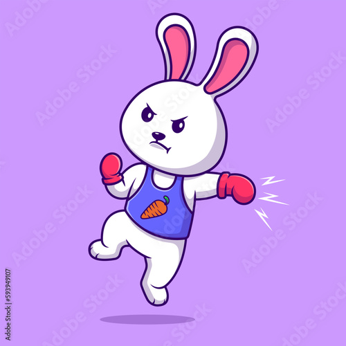 Cute Rabbit Boxing Cartoon Vector Icons Illustration. Flat Cartoon Concept. Suitable for any creative project.