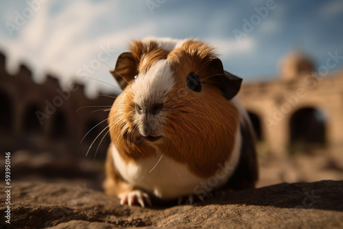 Photo of guinea pig at the pyramids yn Egypt. Animal influencer.