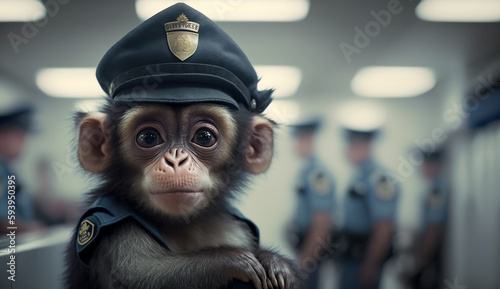 Foto Ein süßer Affe als Polizist KI