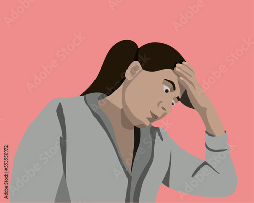 The girl is holding her head. Vector isolated illustration portrait of girl headache. Migraine.