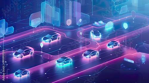 Fotografia Futuristic illustration showcasing the potential of connected cars, with IoT and