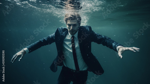 Ein Mann im Anzug unter Wasser KI