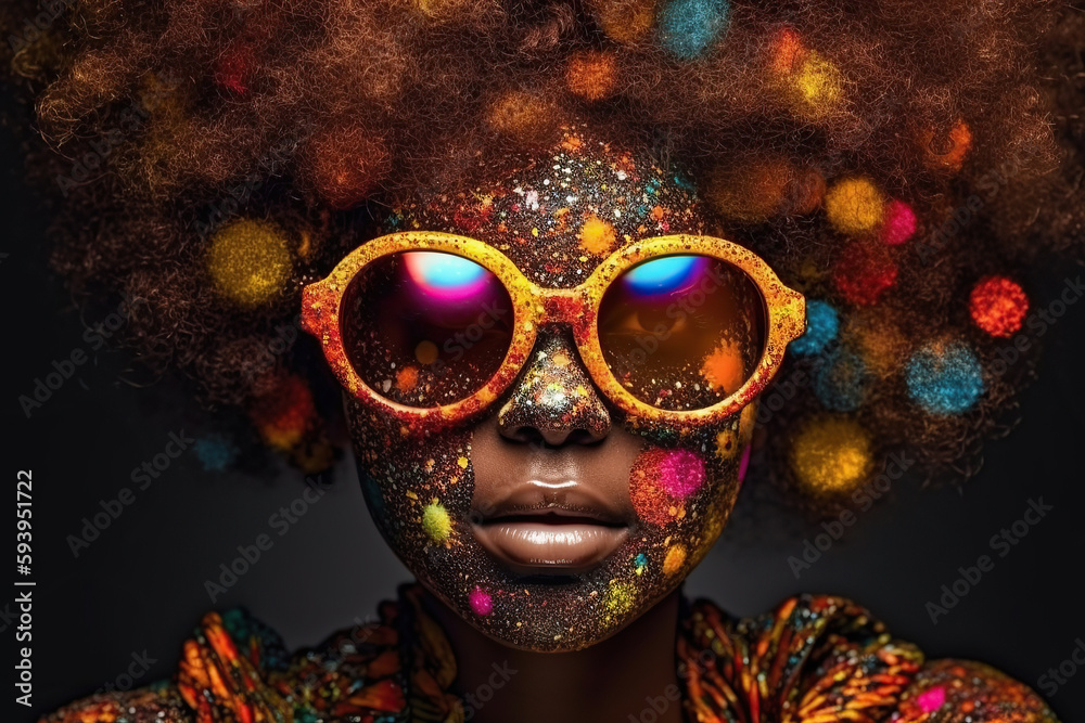 Fashion woman portrait with bright make up, generative ai.