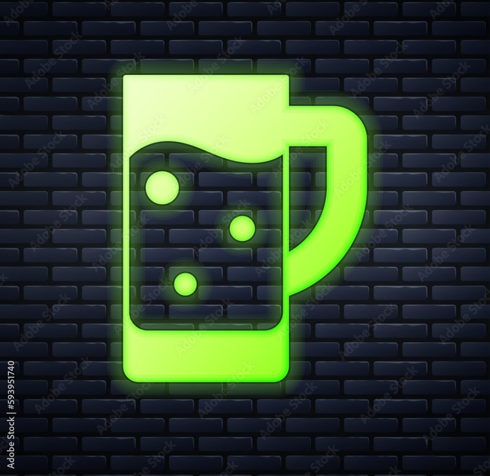 Glowing neon Glass of beer icon isolated on brick wall background. Vector Glowing neon Glass of beer icon isolated on brick wall background. Vector