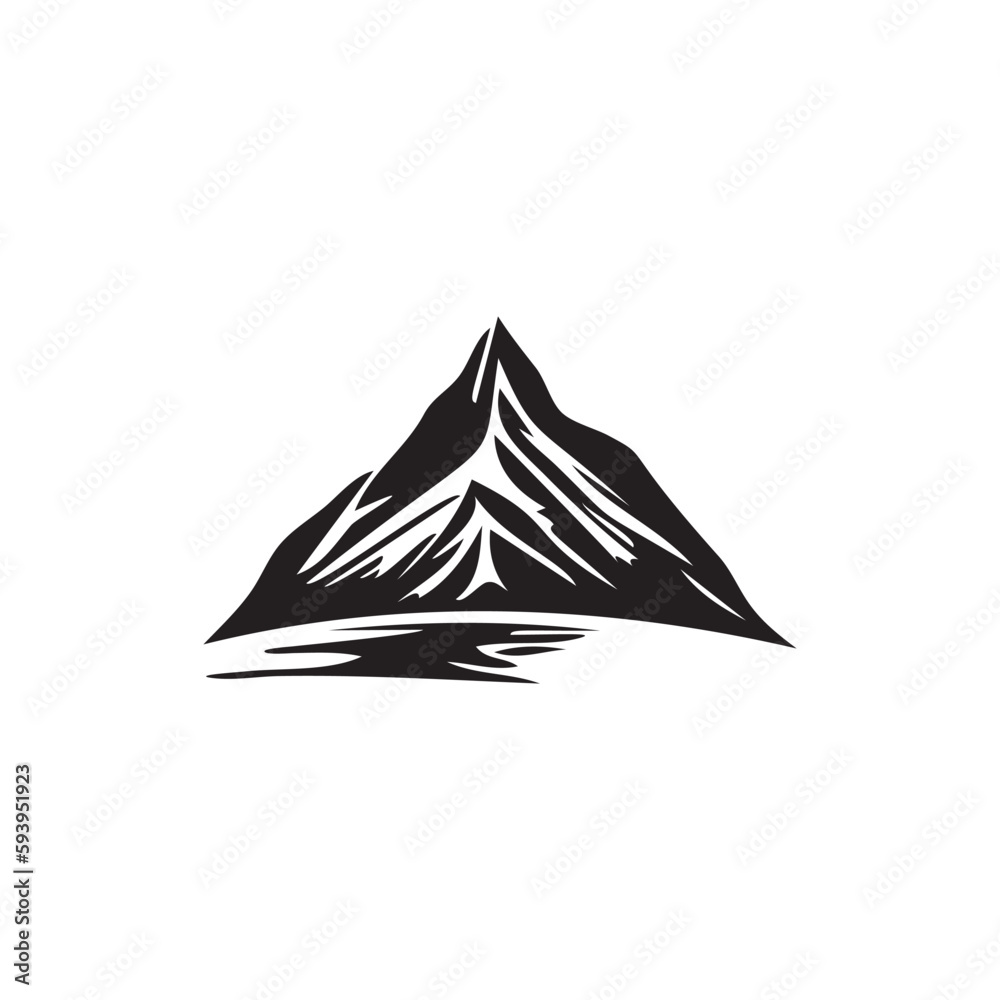 Mountain Icon, Rocky Tops Landscape Silhouette, Mountains Pictogram Isolated on White