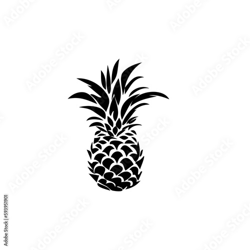 Pineapple Icon, Ananas Silhouette, Tropical Fruit Design, White Black Pine Apple Symbol Isolated