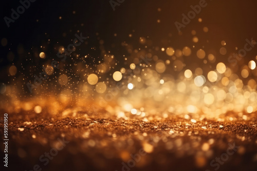 A glitter grunge background with bokeh lights and golden glitter particles. Festive decoration for Christmas and luxury party. AI Generative. © sorapop