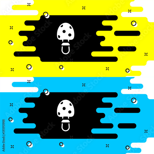 White Amanita muscaria or fly agaric hallucinogenic toadstool mushroom icon isolated on black background. Spotted poisonous mushroom. Vector