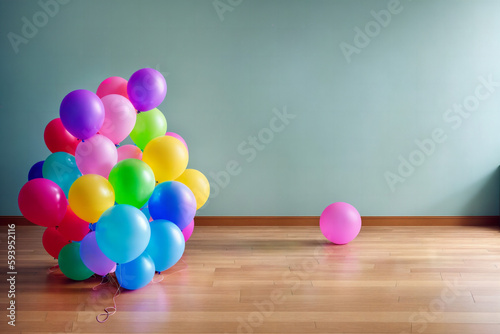 Palloncini colorati in una stanza. Generato con AI photo