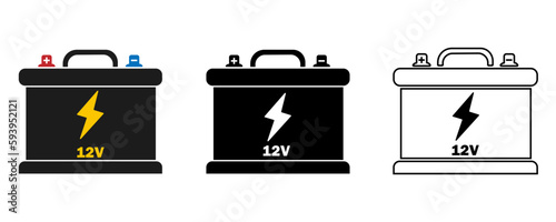 Battery, Car battery, battery 12 volt set of icons on white background eps10