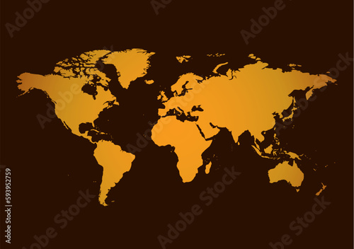 bright orange world map on dark brown background - vector