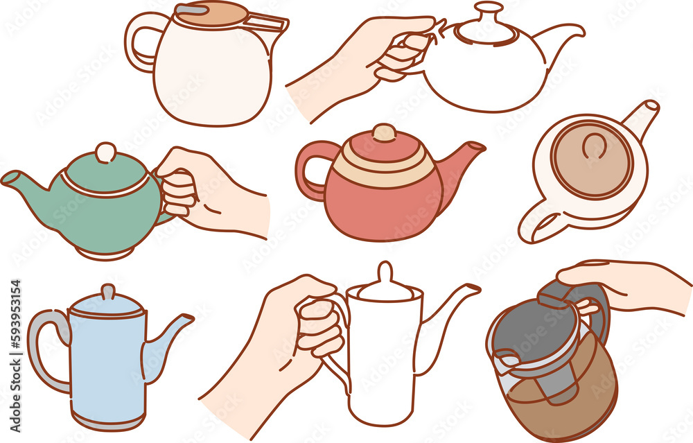 Obraz premium Set of diverse kettles of various sizes and shapes