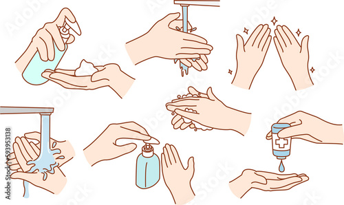 Set of person wash sanitize hands