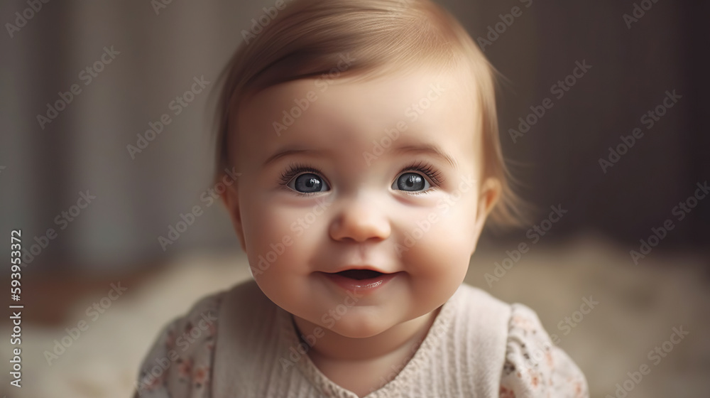 Portrait of happy cute baby, generative ai. Portrait of happy cute baby, generative ai.
