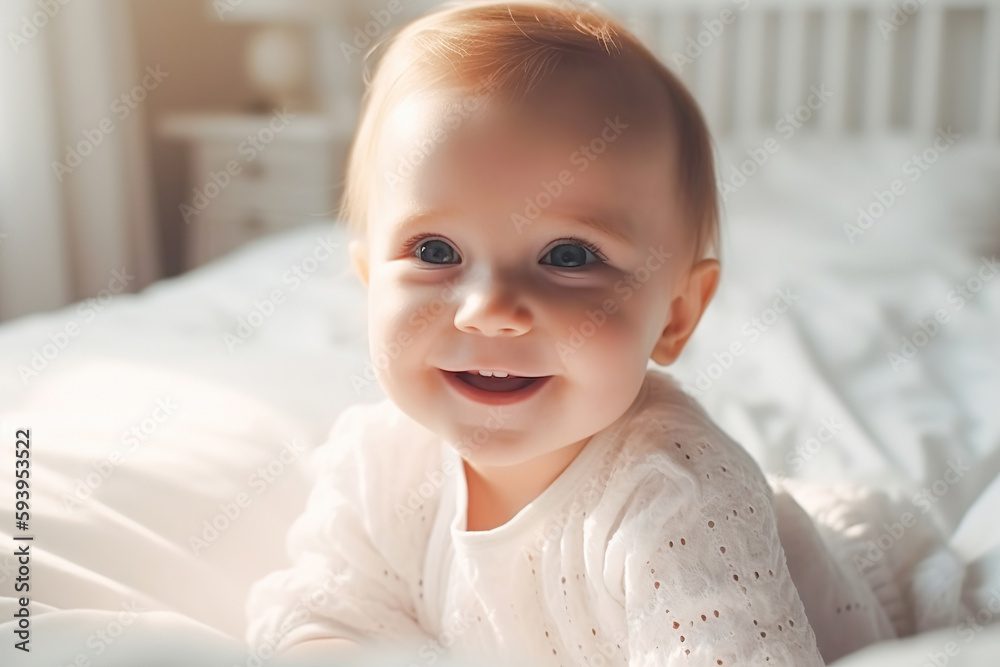 Portrait of happy cute baby, generative ai.