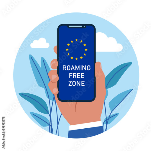Roaming free zone European Union. Modern vector illustration in flat style