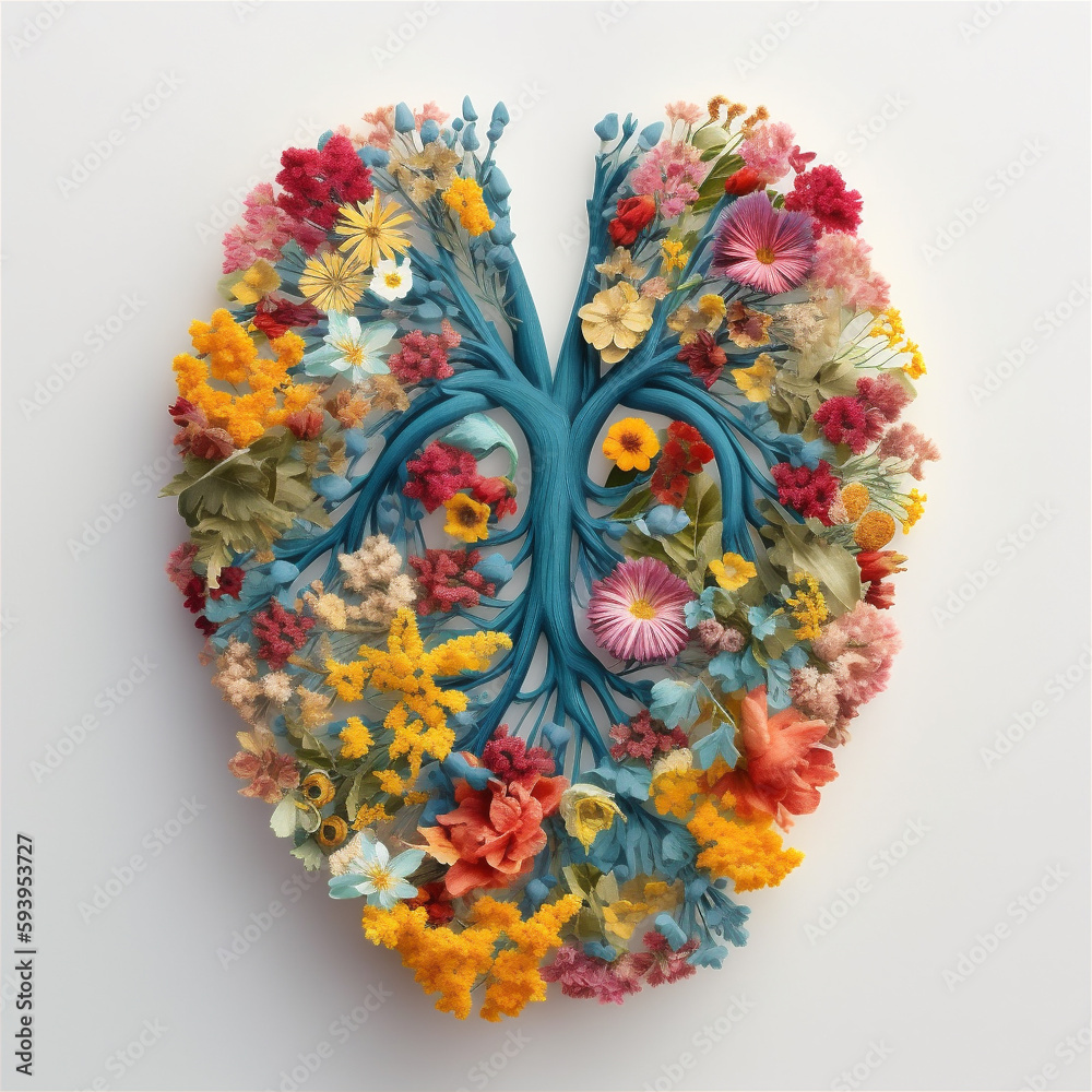 Human heart shape made of beautiful colourful flower. AI generated