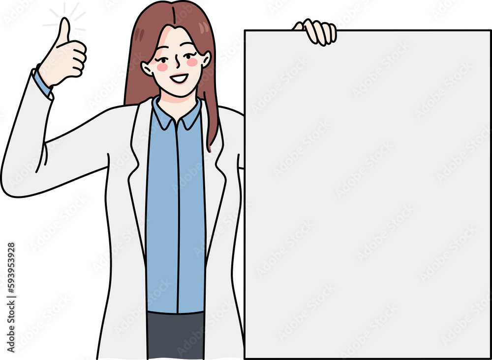 Smiling doctor hold mockup banner show thumbs up Smiling doctor hold mockup banner show thumbs up