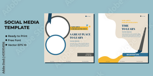 School admission square banner. Suitable for educational banner and social media post template