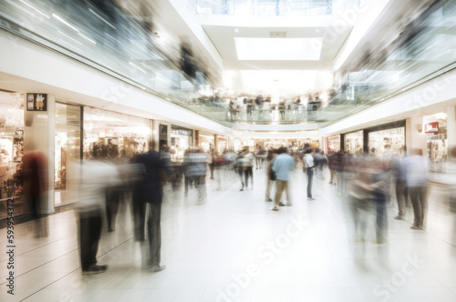 Unrecognizable anonymous people inmotion blur walking on a shopping mall - Generative AI