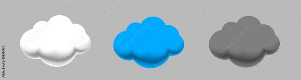 3d Cloud Vector Illustration Set Blue White and Dark Grey Color 3d Cloud Vector Illustration Set Blue White and Dark Grey Color