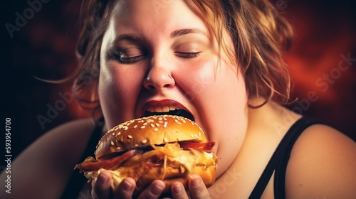 dicke Frau ist riesen Burger KI photo