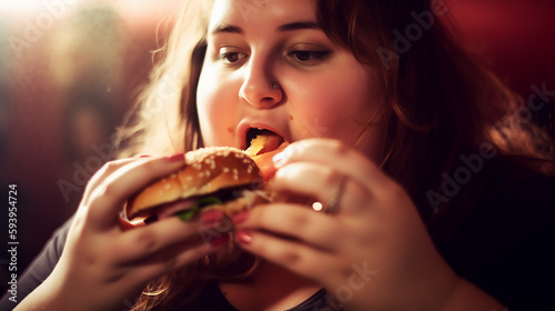 dicke Frau ist riesen Burger KI photo