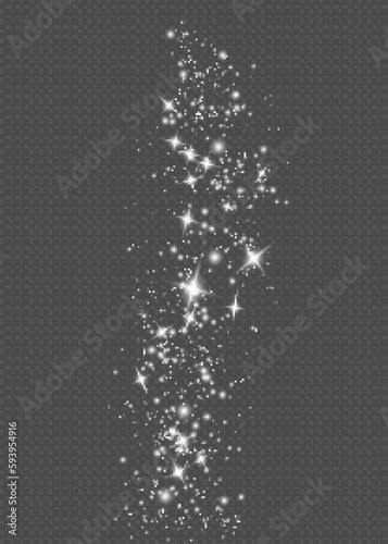 Sparkling shiny texture. Shiny particle effect. Silver glittering trail of space star dust from shiny particles on a transparent background