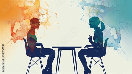 illustration sur un entretien d'embauche ou une rencontre entre deux personnes, illustration ia générative
