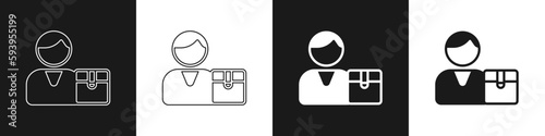 Set Buyer icon isolated on black and white background. Vector