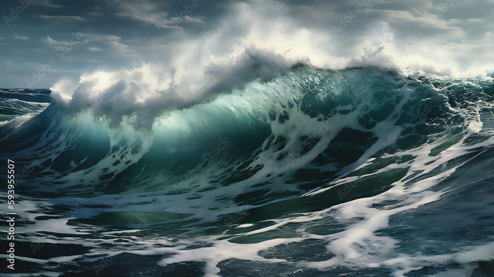 Huge hyper-realistic ocean wave. AI generated Huge hyper-realistic ocean wave. AI generated