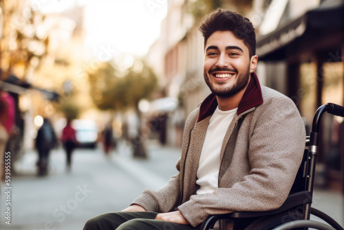 Young man sitting in wheelchair - Generative AI