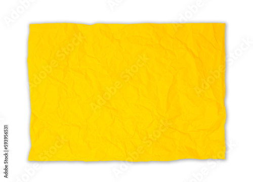 A Horizontal yellow crumpled paper isolated on white background. Save clipping path.