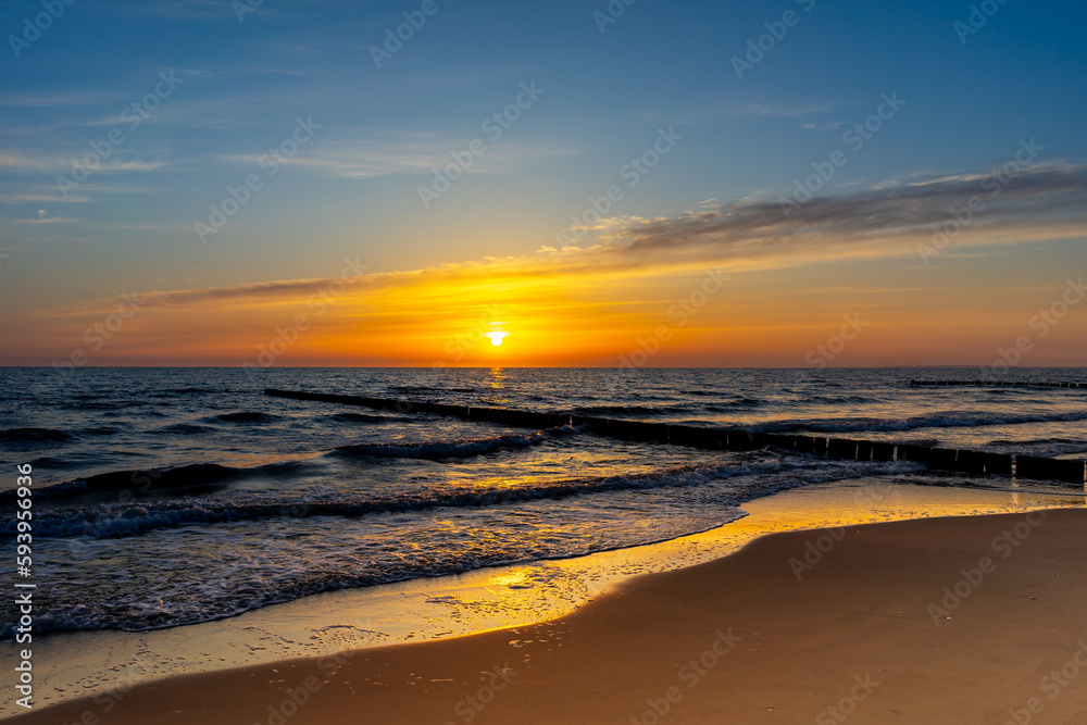 sunset at the beach in usedom baltic sea germany