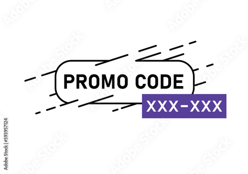 Promo code, coupon code label design. Geometric flat banner. Discount on the banner. Discount icon. Promo code design, coupon voucher sign. Use promo code and buy now