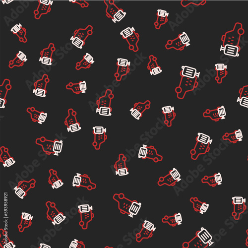 Line Taxi car icon isolated seamless pattern on black background. Vector